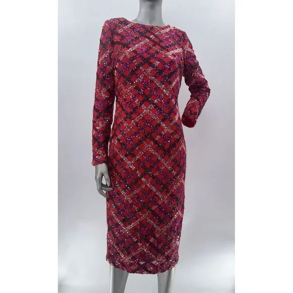 Dress the Population | Dresses | Nwot Dress The Population Womens Emery  Long Sleeve Sequin Midi Sheath Red Sz M